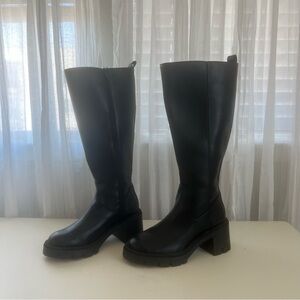 Forever 21 Black Women's Faux Leather Knee-High Chunky Heel Boots size 39